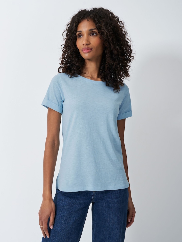 Crew Clothing Blue Slub Crew Neck 100% Cotton T-Shirt - Image 1 of 5