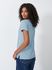 Crew Clothing Blue Slub Crew Neck 100% Cotton T-Shirt - Image 2 of 5