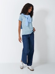 Crew Clothing Blue Slub Crew Neck 100% Cotton T-Shirt - Image 3 of 5