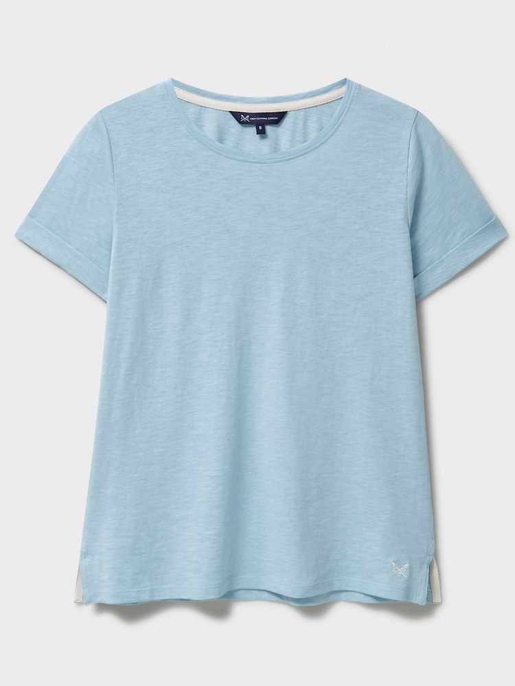 Crew Clothing Blue Slub Crew Neck 100% Cotton T-Shirt - Image 5 of 5