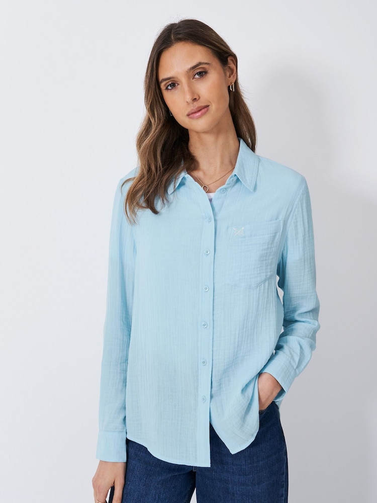 Crew Clothing Blue Chrome Harlie Relaxed 100% Cotton Shirt - Image 1 of 5