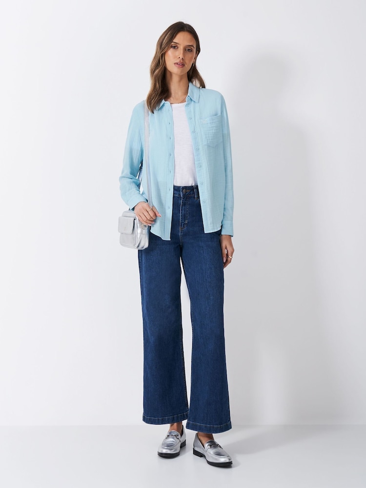 Crew Clothing Blue Chrome Harlie Relaxed 100% Cotton Shirt - Image 3 of 5