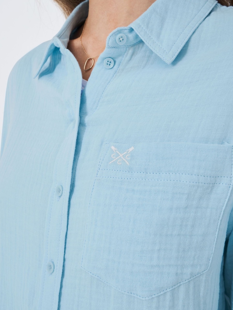 Crew Clothing Blue Chrome Harlie Relaxed 100% Cotton Shirt - Image 4 of 5