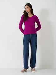 Crew Clothing Company Pink Tali V-Neck Jumper - Image 3 of 5