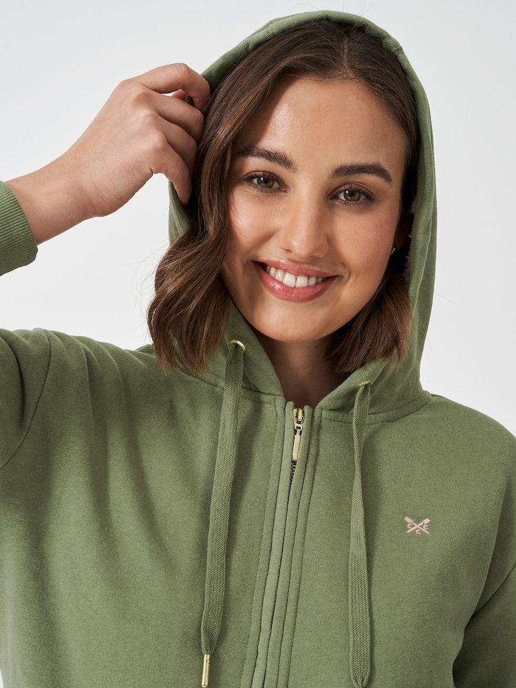 Crew Clothing Green Borg 100% Cotton Zip Through Hoodie - Image 3 of 4