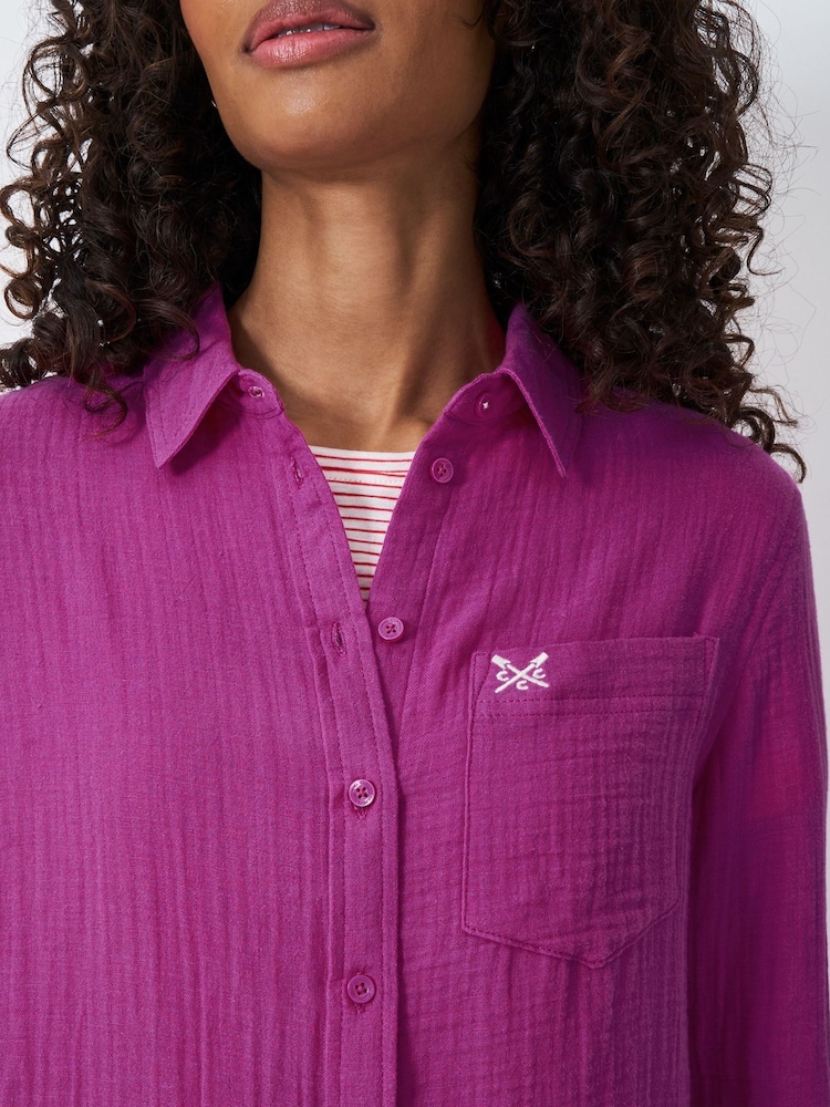 Crew Clothing Purple Harlie Relaxed 100% Cotton Shirt - Image 4 of 5
