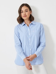 Crew Clothing Company Blue Gingham Relaxed Poplin 100% Cotton Shirt - Image 1 of 5