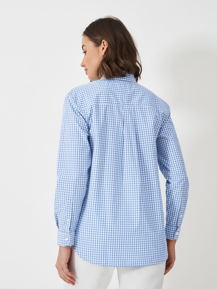 Crew Clothing Company Blue Gingham Relaxed Poplin 100% Cotton Shirt - Image 2 of 5