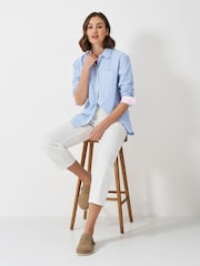 Crew Clothing Company Blue Gingham Relaxed Poplin 100% Cotton Shirt - Image 3 of 5