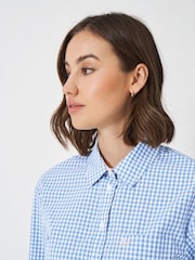 Crew Clothing Company Blue Gingham Relaxed Poplin 100% Cotton Shirt - Image 4 of 5
