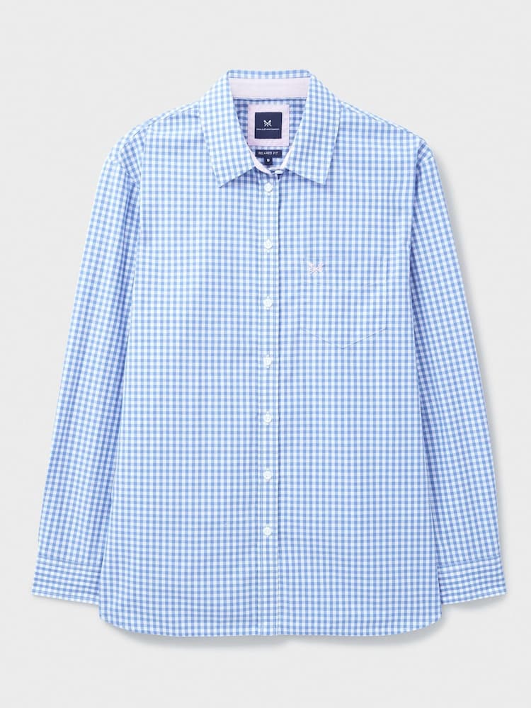 Crew Clothing Company Blue Gingham Relaxed Poplin 100% Cotton Shirt - Image 5 of 5