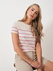 Crew Clothing Company Pink Breton Striped 100% Cotton T-Shirt - Image 1 of 5
