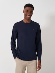 Crew Clothing Blue Long Sleeve Slub 100% Cotton T-Shirt - Image 1 of 5