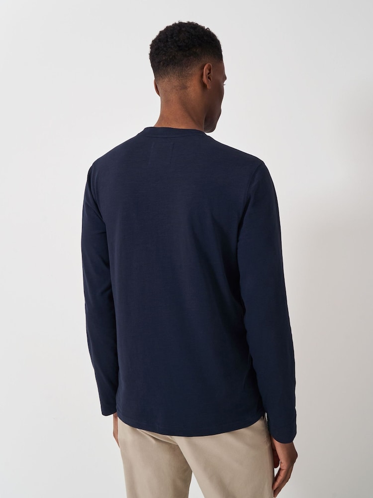 Crew Clothing Blue Long Sleeve Slub 100% Cotton T-Shirt - Image 2 of 5