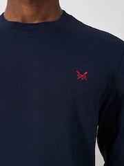 Crew Clothing Blue Long Sleeve Slub 100% Cotton T-Shirt - Image 4 of 5