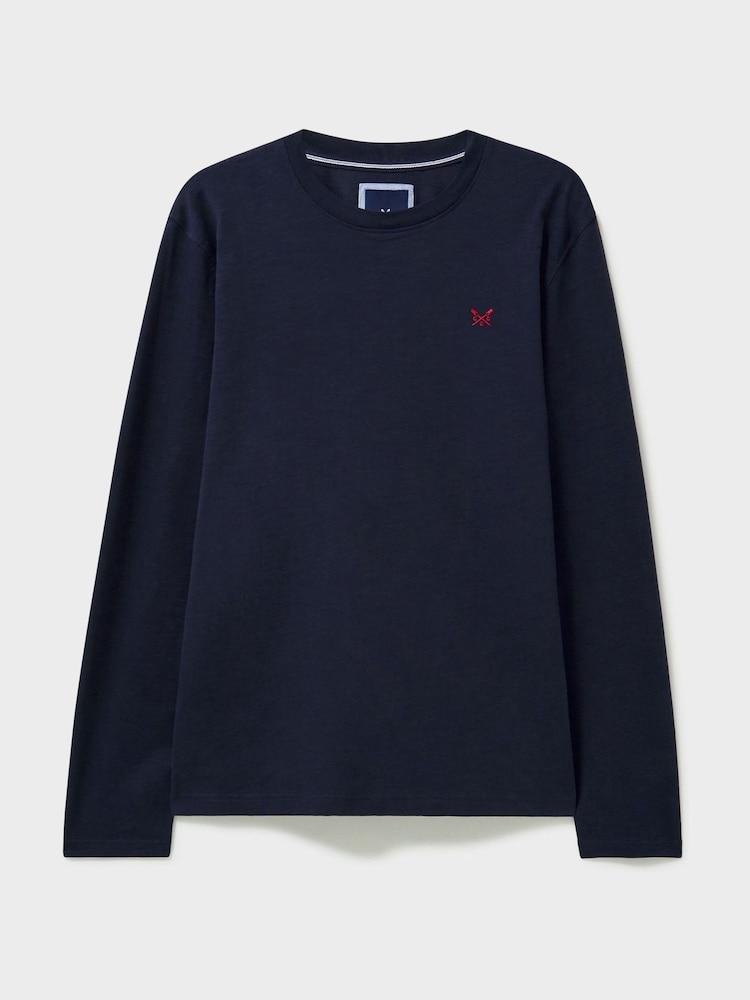 Crew Clothing Blue Long Sleeve Slub 100% Cotton T-Shirt - Image 5 of 5