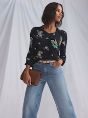 Crew Clothing Blue Long Shirred Sleeve V-Neck Top - Image 1 of 5