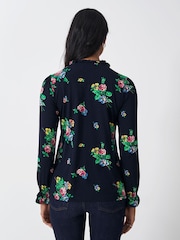 Crew Clothing Blue Long Shirred Sleeve V-Neck Top - Image 3 of 5