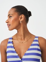 Crew Clothing Company Blue Striped Scallop-Edge Swimsuit - Image 4 of 5