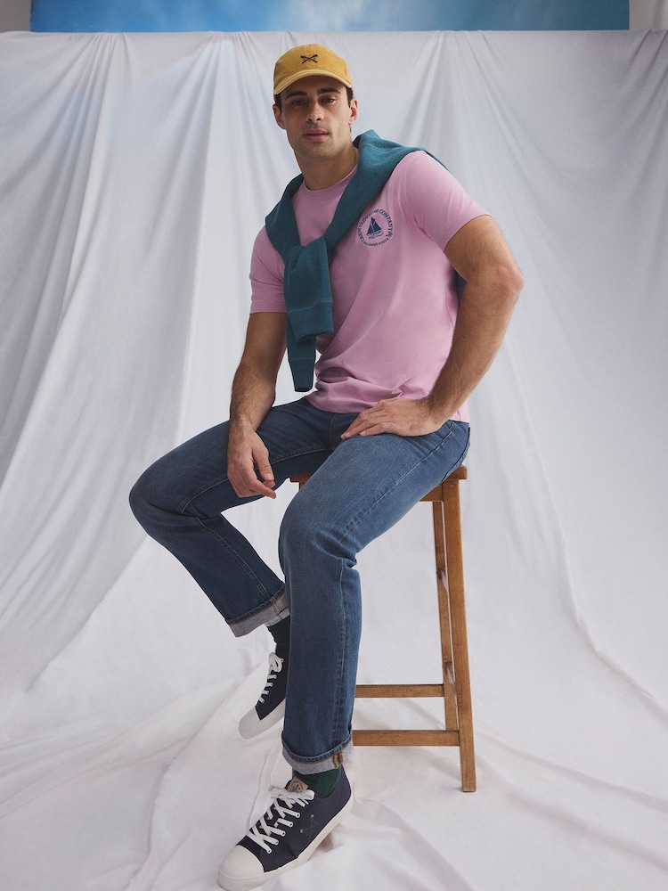 Crew Clothing Pink Embroidered Boat 100% Cotton T-Shirt - Image 3 of 8