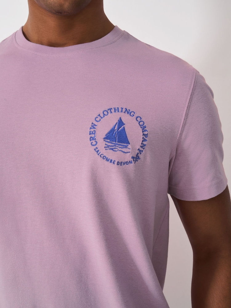 Crew Clothing Pink Embroidered Boat 100% Cotton T-Shirt - Image 7 of 8
