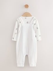 Weiß mit Bär - Velour Dungarees and Bodysuit Baby Set (0-12mths) - Bild 2 von 6