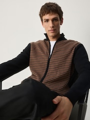 Black/Brown Regular Fit Premium Knitted Dog Tooth Zip Through Polo Shirt - Image 4 of 8