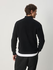 Black/Brown Regular Fit Premium Knitted Dog Tooth Zip Through Polo Shirt - Image 5 of 8
