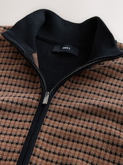 Black/Brown Regular Fit Premium Knitted Dog Tooth Zip Through Polo Shirt - Image 7 of 8