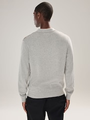 Grey Regular Fit Check Knit Long Sleeve Polo Shirt - Image 3 of 7