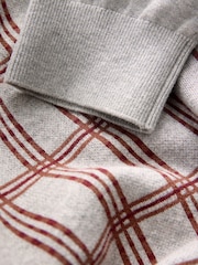 Grey Regular Fit Check Knit Long Sleeve Polo Shirt - Image 7 of 7