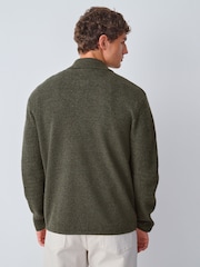 Green Regular Fit Textured Collared Cardigan with Wool - Image 3 of 8