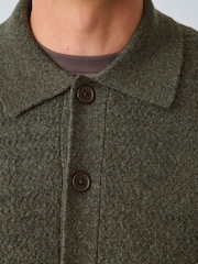 Green Regular Fit Textured Collared Cardigan with Wool - Image 5 of 8