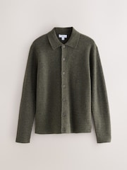 Green Regular Fit Textured Collared Cardigan with Wool - Image 6 of 8
