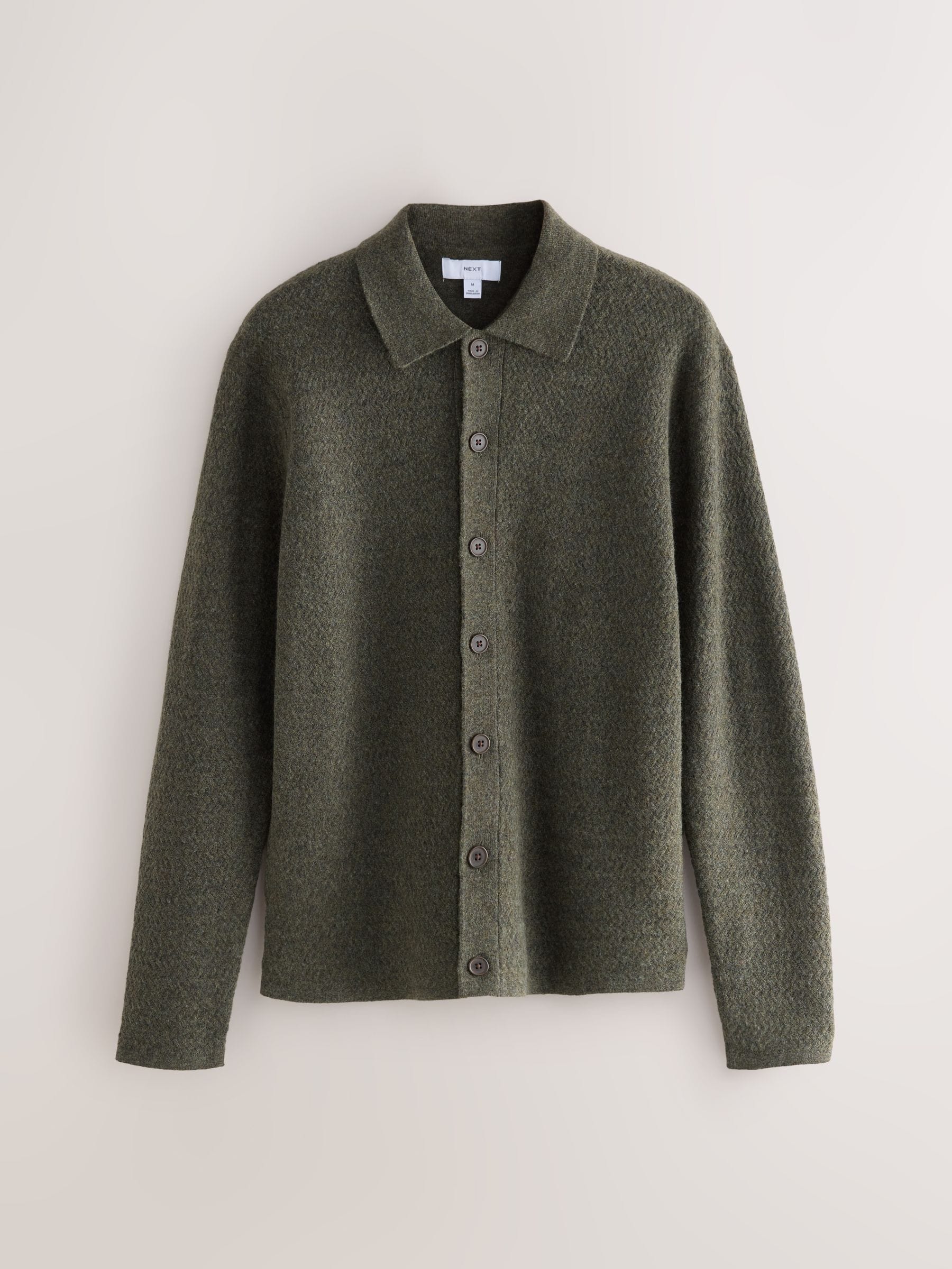Buy Green Regular Fit Textured Collared Cardigan with Wool from