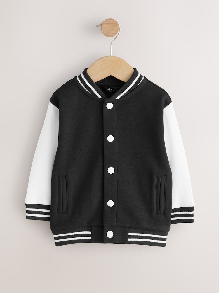 Black/Ecru Jersey Bomber Jacket (3mths-7yrs) - Image 1 of 5 Black/Ecru Jersey Bomber Jacket (3mths-7yrs) - Image 1 of 5