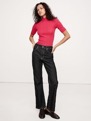 Banana Republic Pink Ribbed Merino Mock-Neck Elbow-Sleeve Jumper - Image 1 of 5