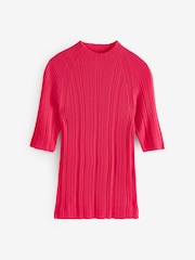 Banana Republic Pink Ribbed Merino Mock-Neck Elbow-Sleeve Jumper - Image 2 of 5