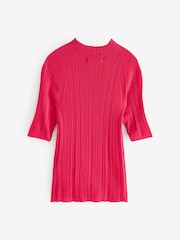 Banana Republic Pink Ribbed Merino Mock-Neck Elbow-Sleeve Jumper - Image 3 of 5