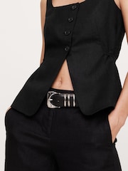 Banana Republic Black Linen Square-Neck Longline Waistcoat - Image 4 of 8