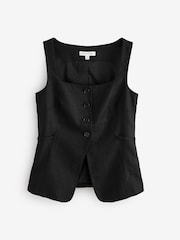 Banana Republic Black Linen Square-Neck Longline Waistcoat - Image 5 of 8