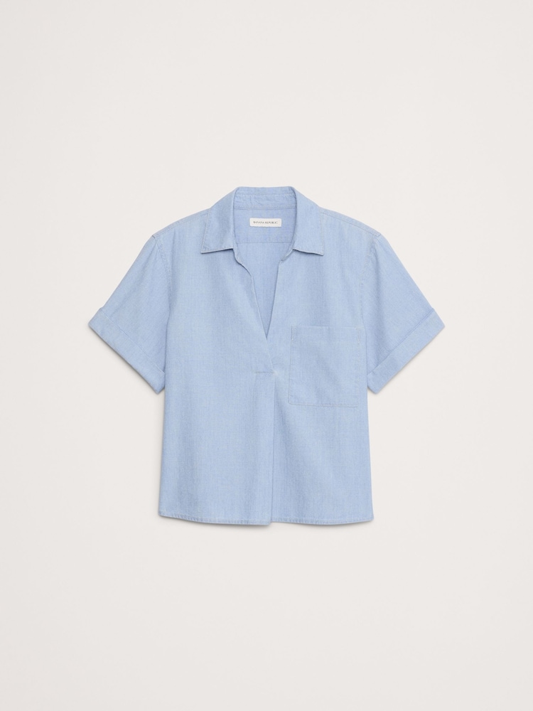 Banana Republic Blue Chambray Cropped Popover Shirt - Image 4 of 4