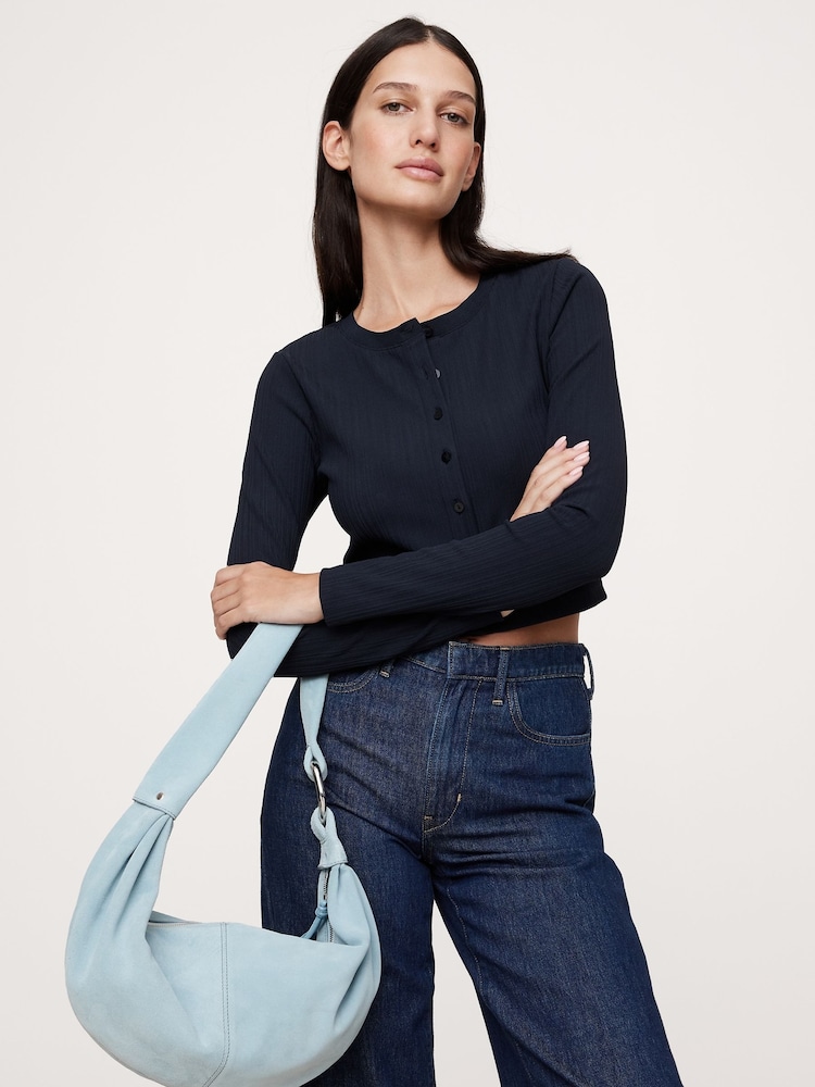 Banana Republic Blue Ribbed Cardigan Cropped Top - Image 1 of 1