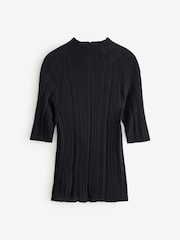 Banana Republic Black Ribbed Merino Mock-Neck Elbow-Sleeve Jumper - Image 2 of 4