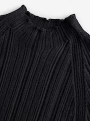 Banana Republic Black Ribbed Merino Mock-Neck Elbow-Sleeve Jumper - Image 3 of 4