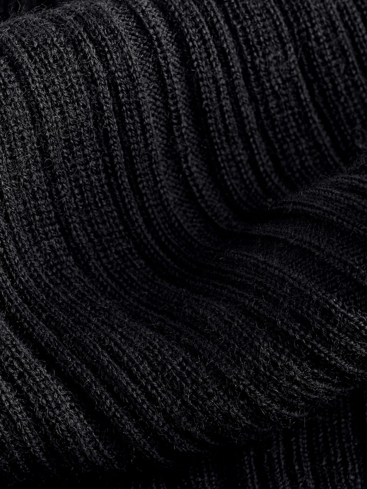 Banana Republic Black Ribbed Merino Mock-Neck Elbow-Sleeve Jumper - Image 4 of 4