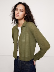 Banana Republic Green Mesh Polo Cardigan - Image 1 of 1
