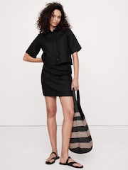 Banana Republic Black 100% Linen Slim Fit Mini Skirt with Removable Belt - Image 1 of 3