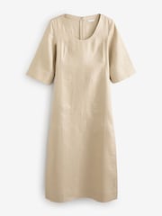 Bej - Rochie cu mânecă scurtă din in Banana Republic 100% - Imaginea 1 din 4
