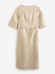Bej - Rochie cu mânecă scurtă din in Banana Republic 100% - Imaginea 2 din 4